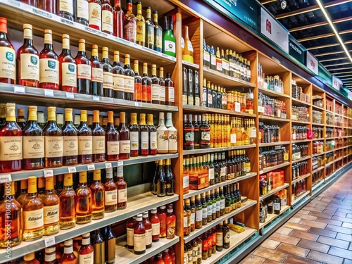 Wallpaper Mural Side View of a French Supermarket Shelf Displaying Cognac and Local Wines with Copy Space for Marketing and Promotional Use Torontodigital.ca
