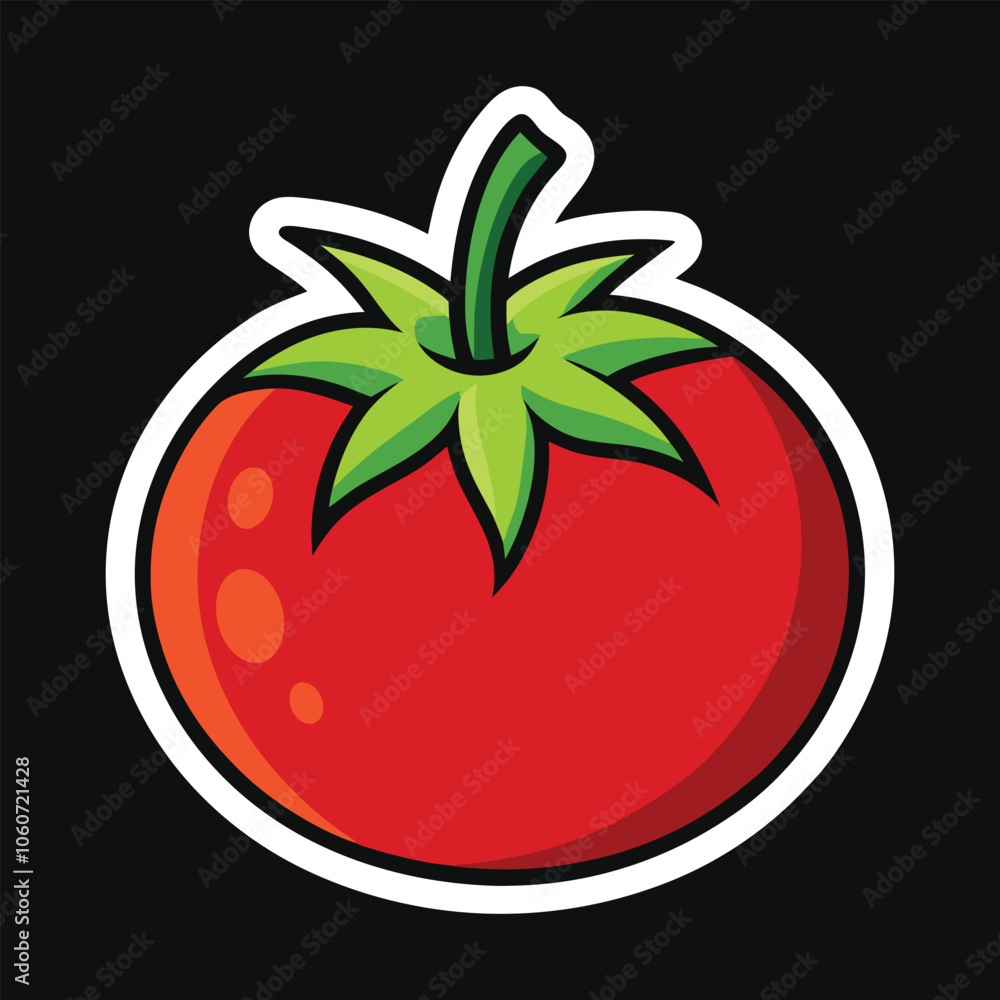 Cartoon Tomato Sticker Vector Illustration. Full Fresh Tomato Sticker Cartoon Tomato Sticker Vector Illustration. Full Fresh Tomato Sticker
