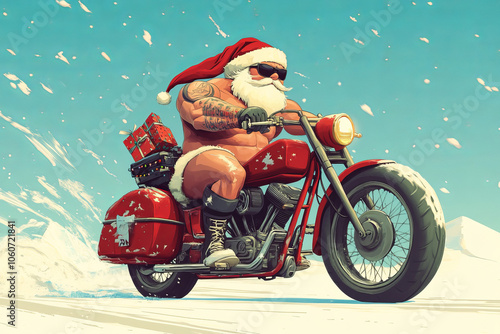 Santa Claus on Different Rides in a Fun Christmas Scene,Generated By Ai