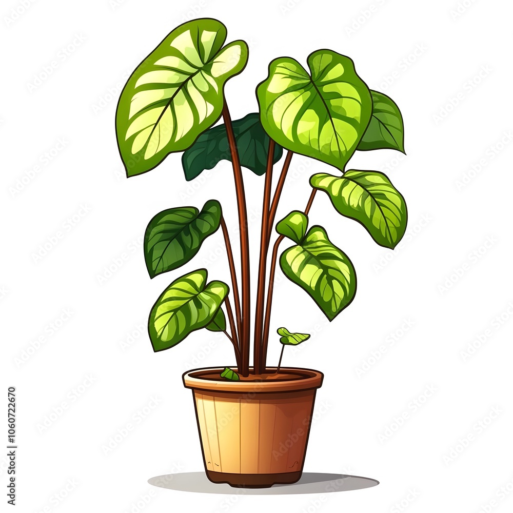 A vibrant potted plant with large green leaves, showcasing nature's beauty indoors. A vibrant potted plant with large green leaves, showcasing nature's beauty indoors.