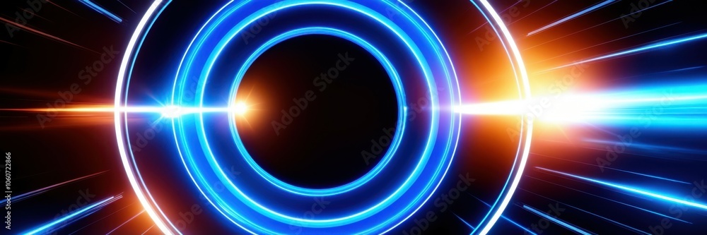 Futuristic neon tunnel, glowing blue circular portal, sci-fi corridor, orange energy beams, high-tech spaceship interior, cyberpunk aesthetic, motion blur, dark background, vibrant colors, symmetrical Futuristic neon tunnel, glowing blue circular portal, sci-fi corridor, orange energy beams, high-tech spaceship interior, cyberpunk aesthetic, motion blur, dark background, vibrant colors, symmetrical