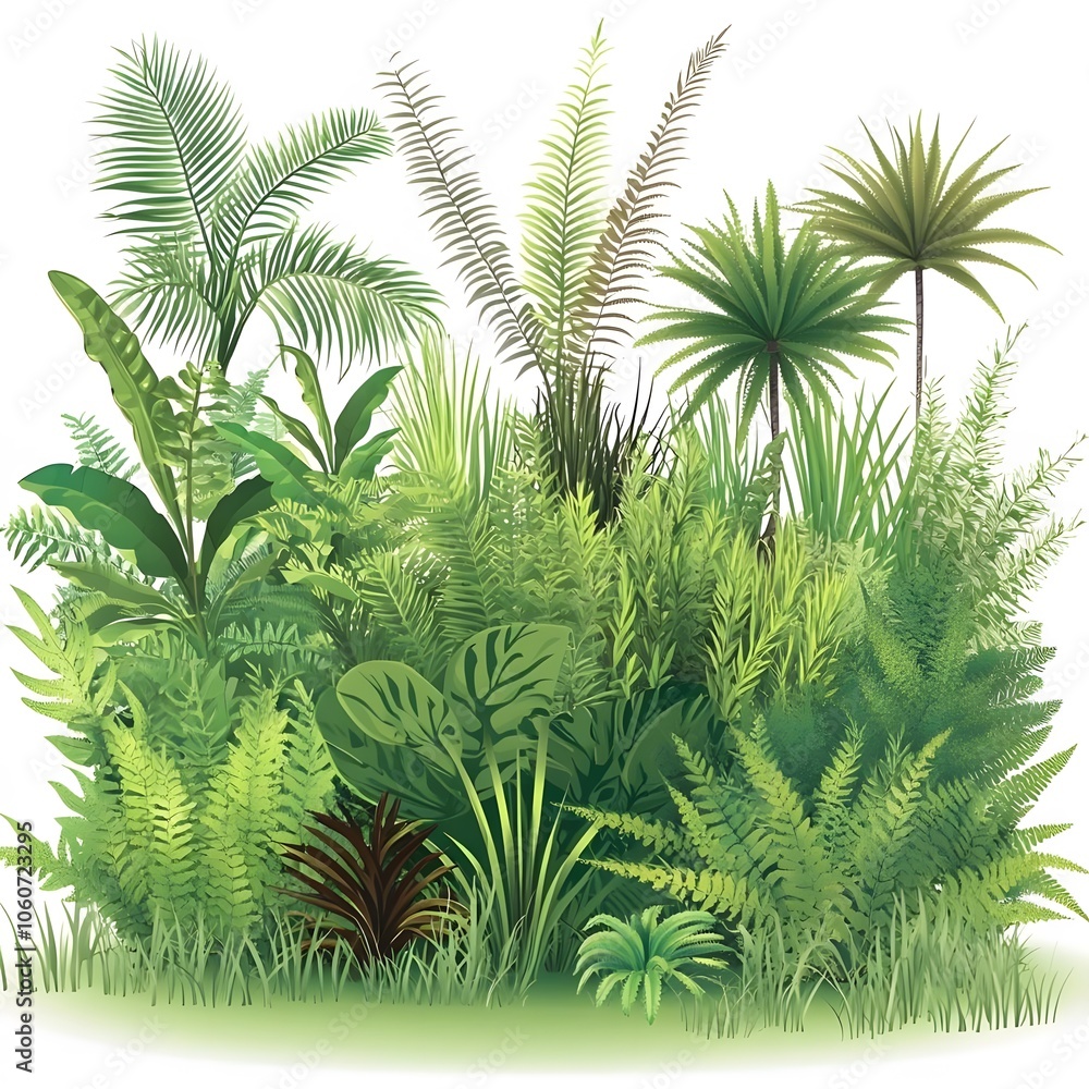 A lush arrangement of various tropical plants and ferns, showcasing vibrant greenery. A lush arrangement of various tropical plants and ferns, showcasing vibrant greenery.