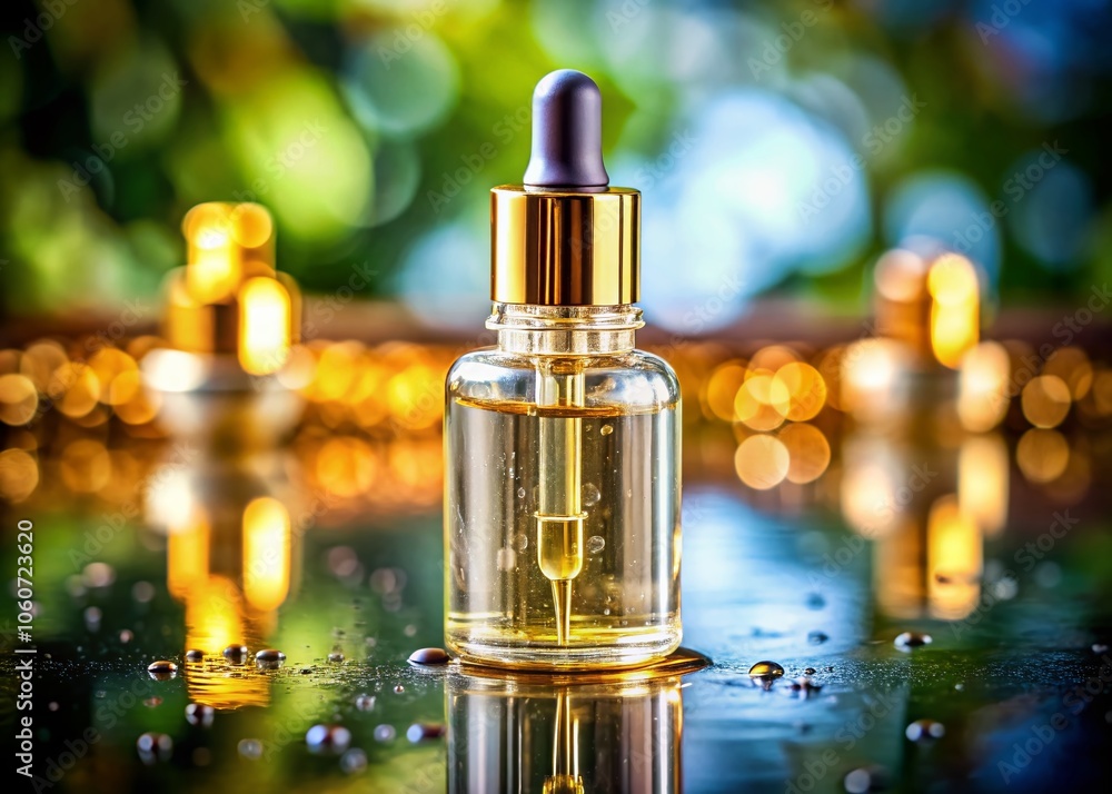 Small Glass Dropper Bottle with Gold-Colored Cap - Clear and Transparent Design for Essential Oils, Serums, and Beauty Products - Perfect for Packaging and Display in Photography Small Glass Dropper Bottle with Gold-Colored Cap - Clear and Transparent Design for Essential Oils, Serums, and Beauty Products - Perfect for Packaging and Display in Photography