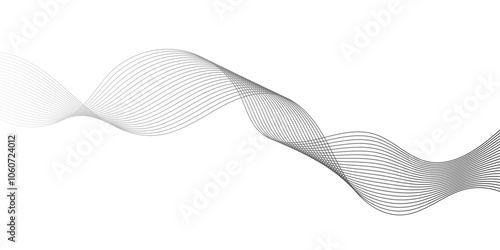 Gray wave curve lines abstract background with flowing particles. Digital energy waves technology concept. Modern backdrop design for business, presentation, banner.