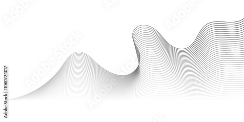 Gray wave curve lines abstract background with flowing particles. Digital energy waves technology concept. Modern backdrop design for business, presentation, banner.