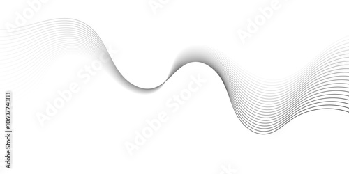Gray wave curve lines abstract background with flowing particles. Digital energy waves technology concept. Modern backdrop design for business, presentation, banner.