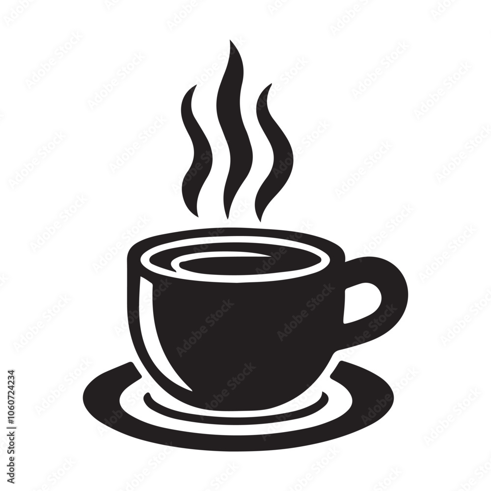 Obraz premium Black Coffee Cup Silhouette Logo Icon, Outline Sticker Clipart Vector on White Background