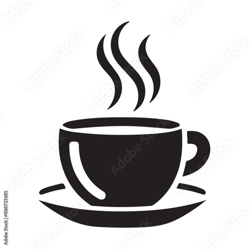 Black Coffee Cup Silhouette Logo Icon, Outline Sticker Clipart Vector on White Background