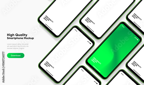 Realistic smartphone mockup. Mobile phone vector with isolated on white background. Device front view. 3D mobile phone with shadow. Realistic, high quality smart phone mockup for ui ux presentation.