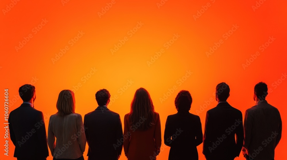 Silhouetted Figures Against a Vibrant Orange Background Silhouetted Figures Against a Vibrant Orange Background