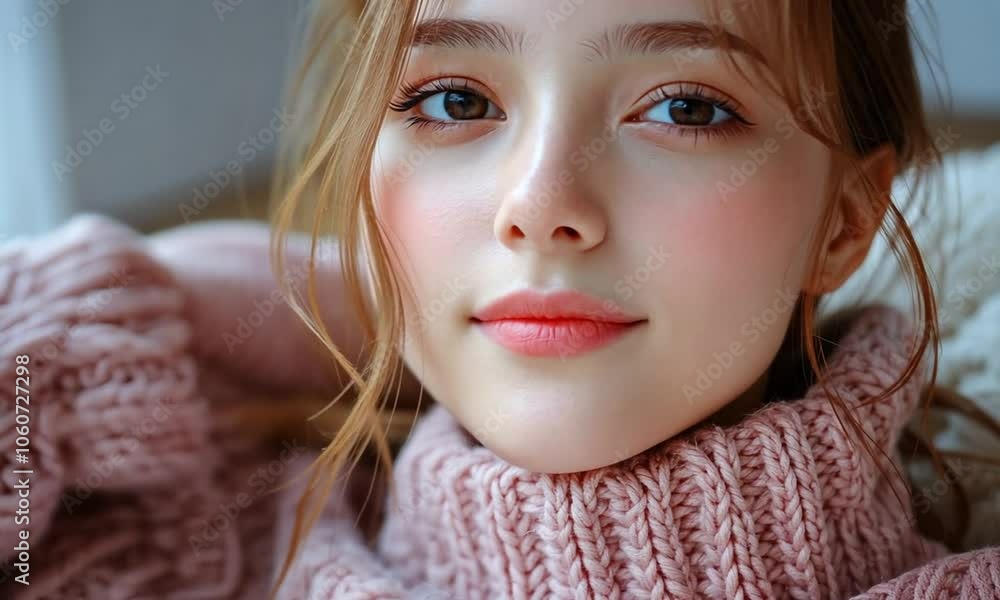 A young woman in a cozy sweater, smiling warmly at the camera. A young woman in a cozy sweater, smiling warmly at the camera.