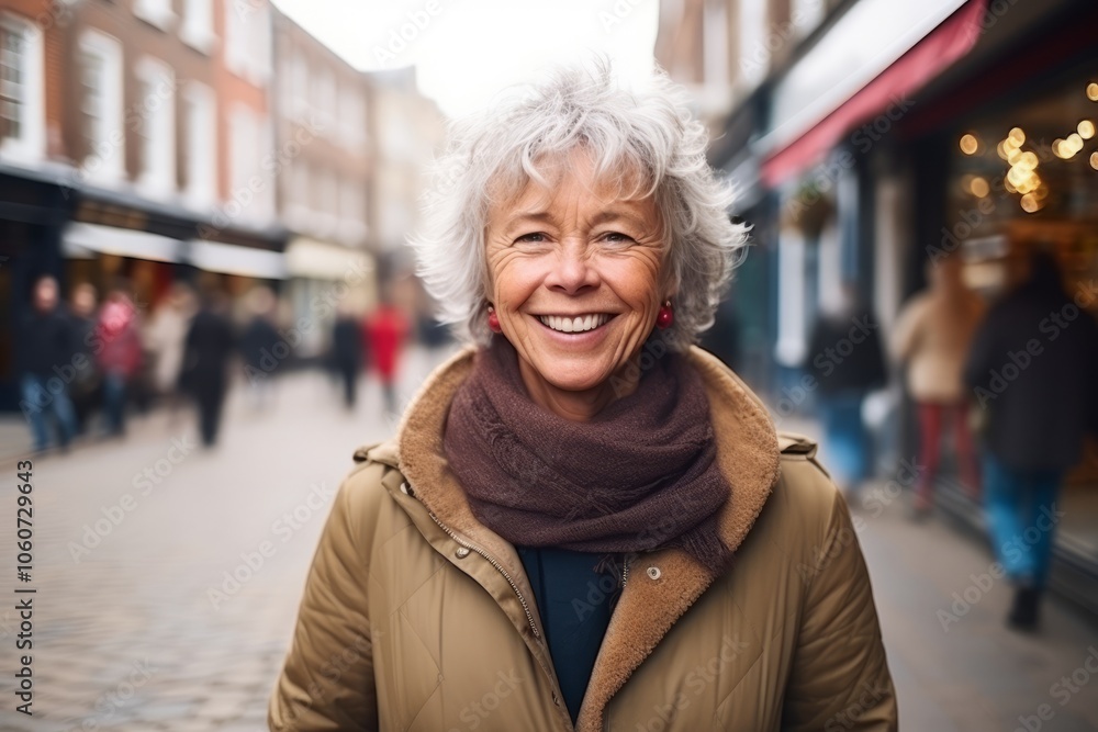Portrait of a happy senior woman walking in the city centre. Portrait of a happy senior woman walking in the city centre.