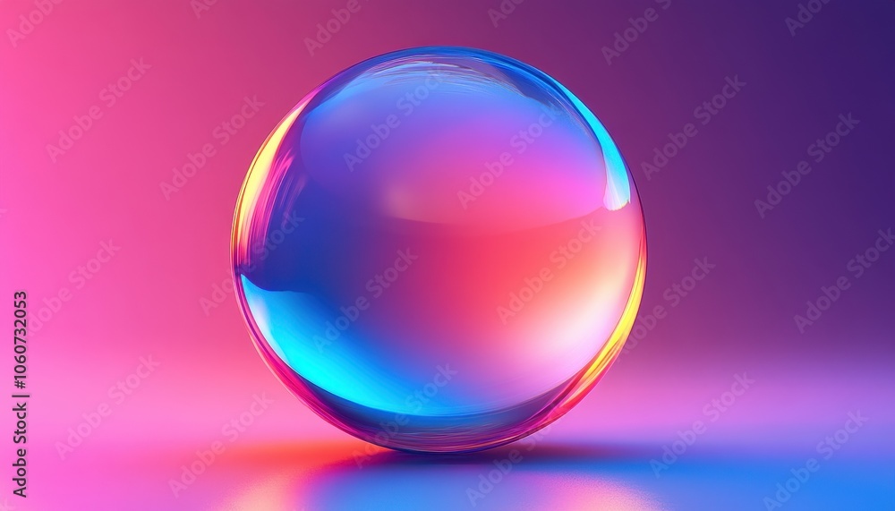 Vibrant iridescent glass orb emitting glowing neon light against a gradient backdrop Vibrant iridescent glass orb emitting glowing neon light against a gradient backdrop