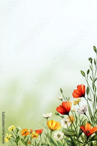 Colorful flowers in soft focus on white background, nature's beauty on display.