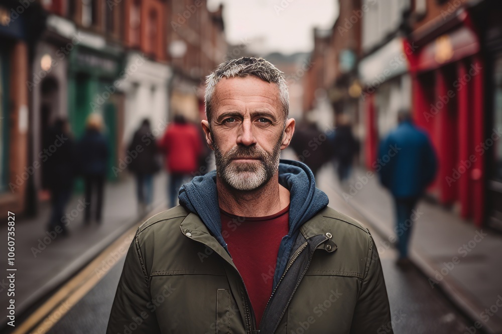 Portrait of a middle-aged man in a city street. Portrait of a middle-aged man in a city street.