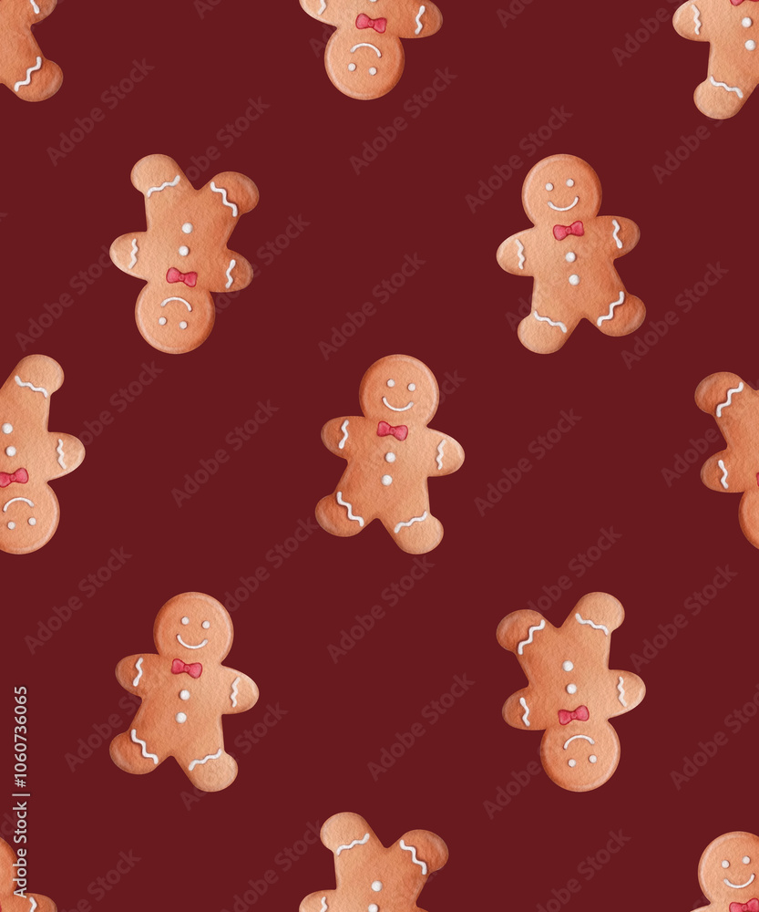 Seamless Christmas Cookie Pattern: Festive Gingerbread Cookies, Sweet Biscuits, Berries, and Gift Elements in Watercolor. Perfect for Wrapping Paper, Children's Goods, and Holiday Treats Seamless Christmas Cookie Pattern: Festive Gingerbread Cookies, Sweet Biscuits, Berries, and Gift Elements in Watercolor. Perfect for Wrapping Paper, Children's Goods, and Holiday Treats
