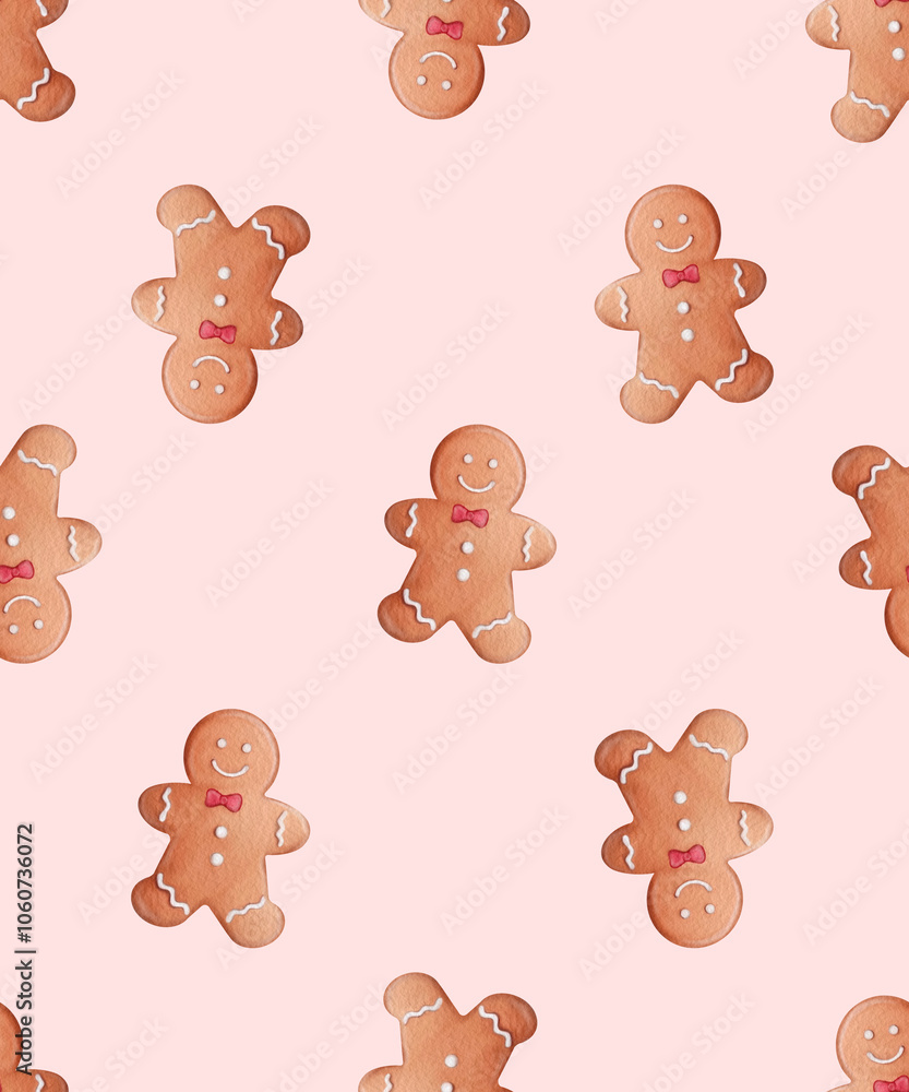 Seamless Christmas Cookie Pattern: Festive Gingerbread Cookies, Sweet Biscuits, Berries, and Gift Elements in Watercolor. Perfect for Wrapping Paper, Children's Goods, and Holiday Treats Seamless Christmas Cookie Pattern: Festive Gingerbread Cookies, Sweet Biscuits, Berries, and Gift Elements in Watercolor. Perfect for Wrapping Paper, Children's Goods, and Holiday Treats