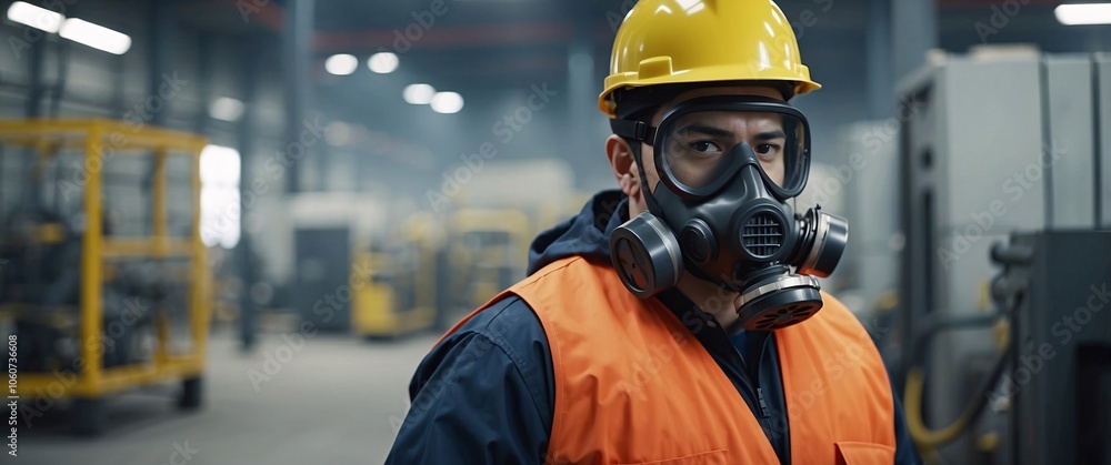 professional a gas mask engineer factory in protective uniform operating machine, Engineering worker in safety hardhat at warehouse industrial facilities, Heavy Industry Manufacturing professional a gas mask engineer factory in protective uniform operating machine, Engineering worker in safety hardhat at warehouse industrial facilities, Heavy Industry Manufacturing