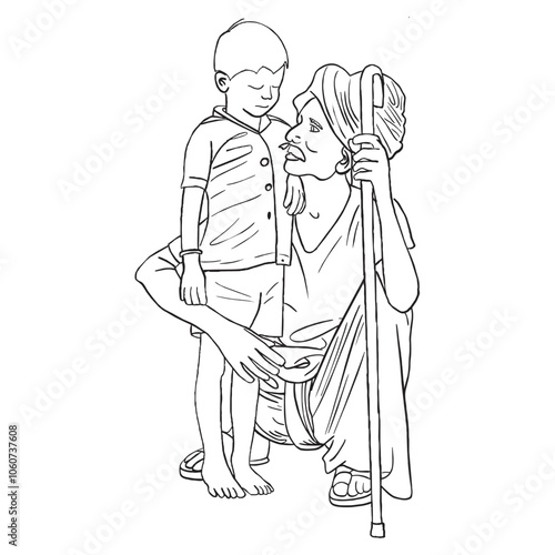 Village Grandfather and Grandson Illustration