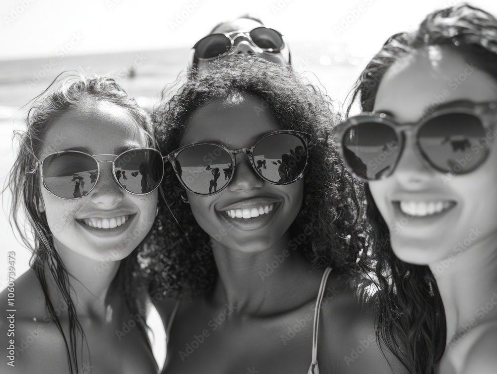 Group of women enjoying a sunny day by the ocean Group of women enjoying a sunny day by the ocean
