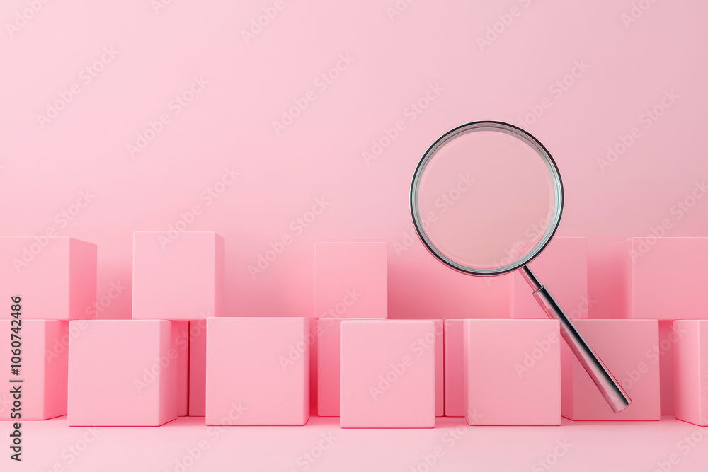 magnifying glass over pink cubes symbolizes exploration and creativity magnifying glass over pink cubes symbolizes exploration and creativity