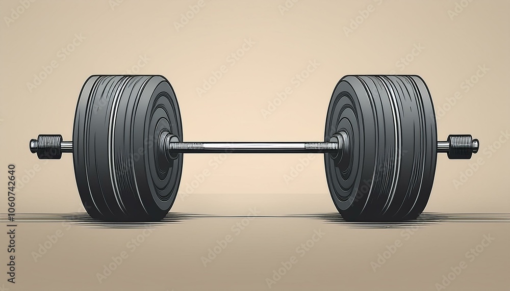 Drawing of a sports barbell on a homogeneous background minimalism vector Drawing of a sports barbell on a homogeneous background minimalism vector