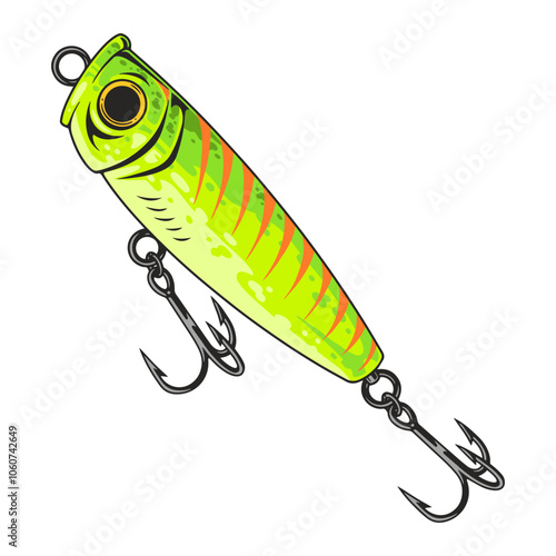 Bright green fishing lure with hooks for angling