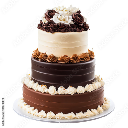 3 Tier Chocolate cake, PNG isolated on a transparent background