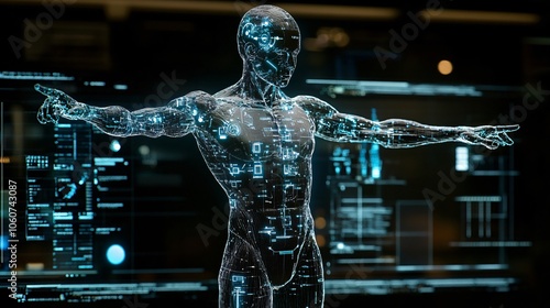 Digital Human Body AI Cyberspace Network Futuristic Technology Humanoid Virtual Abstract Cyborg Sci Fi Data