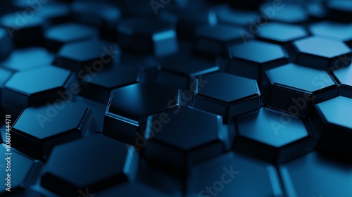 Abstract close-up of hexagonal shapes in dark blue tones, creating a modern, textured background ideal for technology themes.