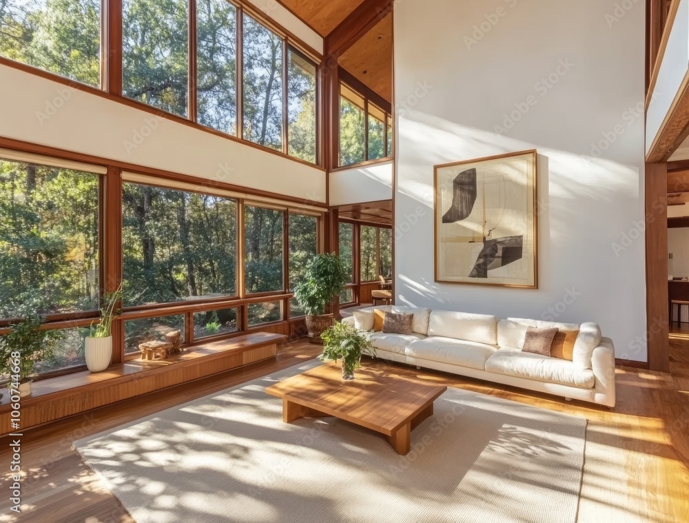 Modern Minimalist Living Room with Large Windows and Natural Light Modern Minimalist Living Room with Large Windows and Natural Light