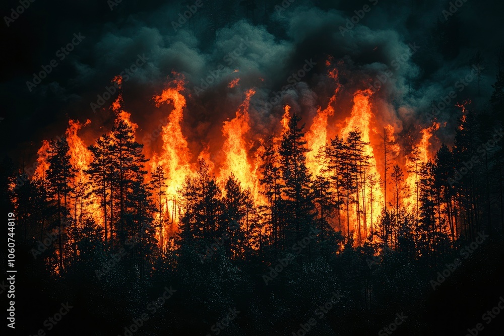 A Forest Engulfed in Flames, Illuminated by a Fiery Blaze A Forest Engulfed in Flames, Illuminated by a Fiery Blaze