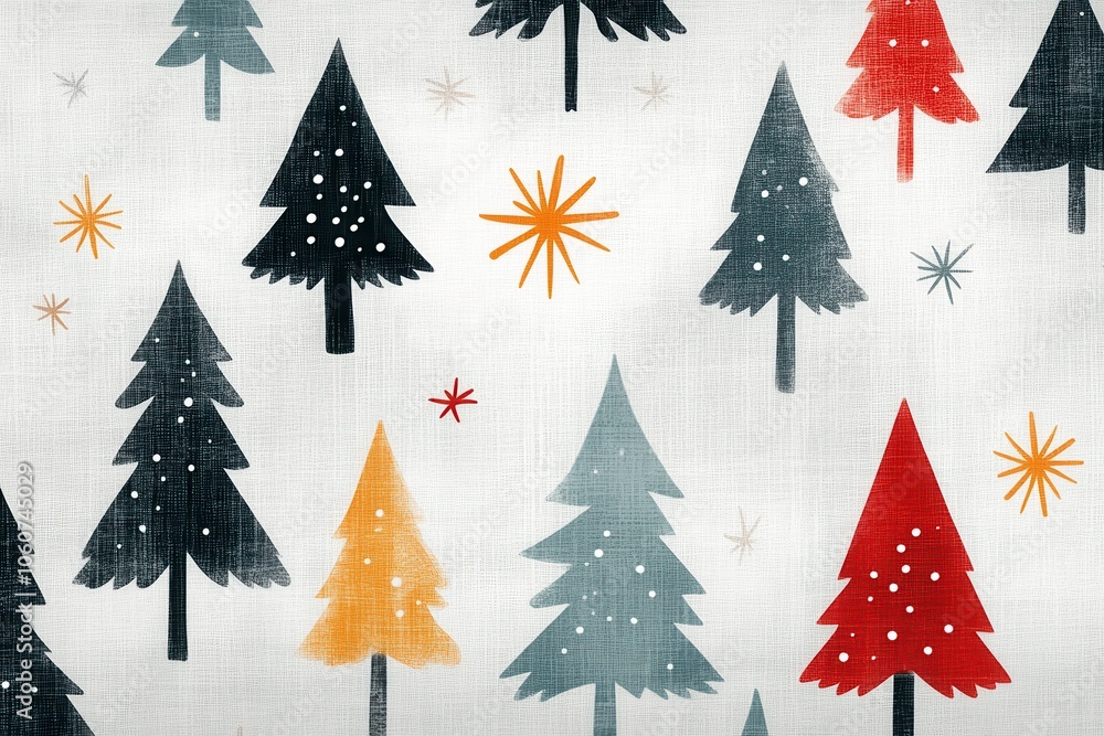 Colorful Winter Trees in a Snowy Landscape With a Whimsical Holiday Feel Colorful Winter Trees in a Snowy Landscape With a Whimsical Holiday Feel