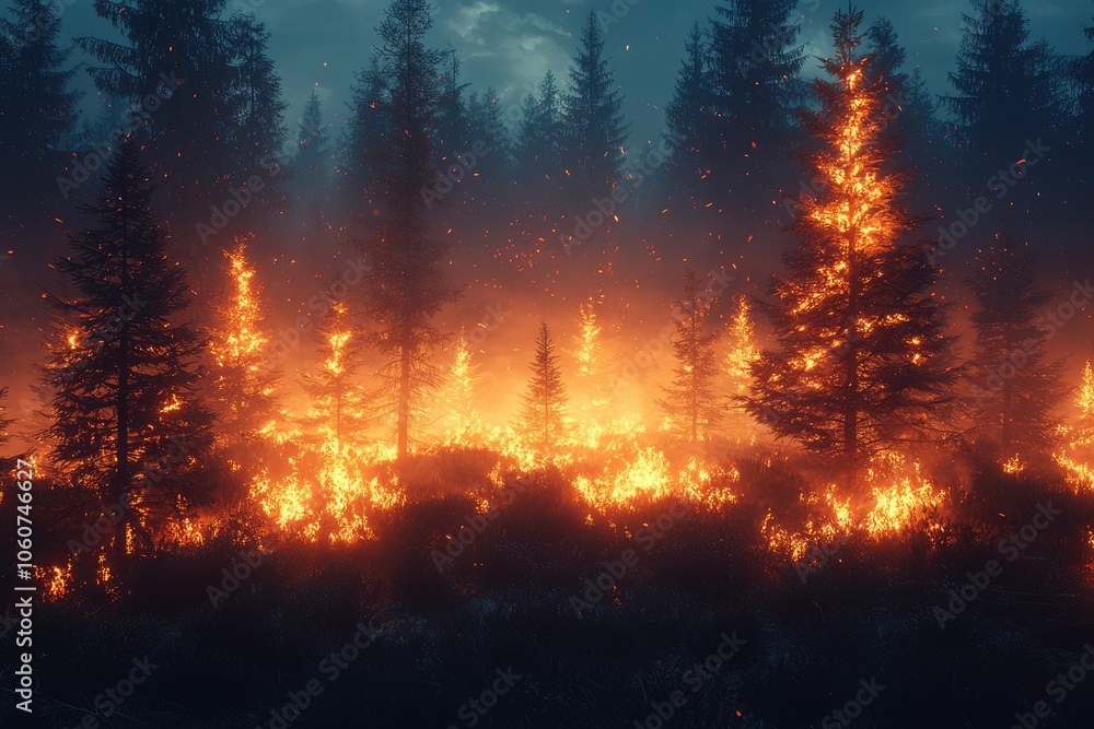 A Forest Fire Engulfs Trees and Undergrowth A Forest Fire Engulfs Trees and Undergrowth