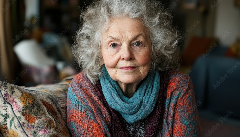 Smiling senior woman in cozy office setting, showcasing wisdom and warmth Smiling senior woman in cozy office setting, showcasing wisdom and warmth
