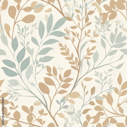 Elegant seamless pattern with soft pastel-colored botanical leaves creating a natural and calming decorative background