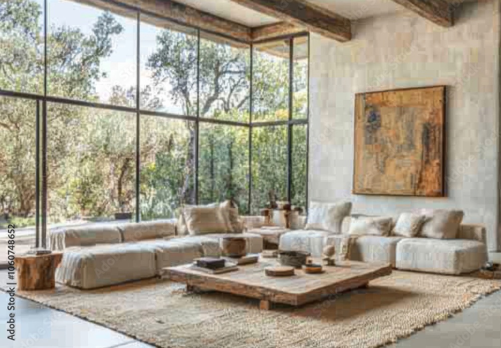 Modern Living Room with Sectional Sofa and Large Windows Modern Living Room with Sectional Sofa and Large Windows