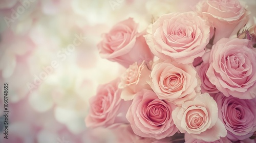 A soft-focus arrangement of pink roses, evoking a romantic and serene atmosphere.