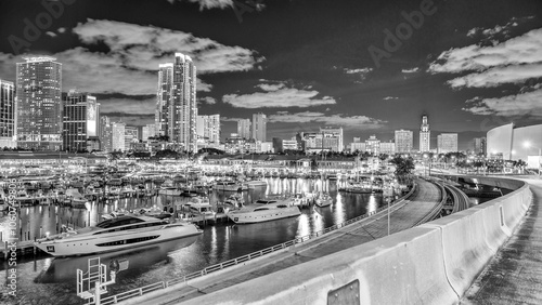 Night skyline of Downtown Miami from Miami Port