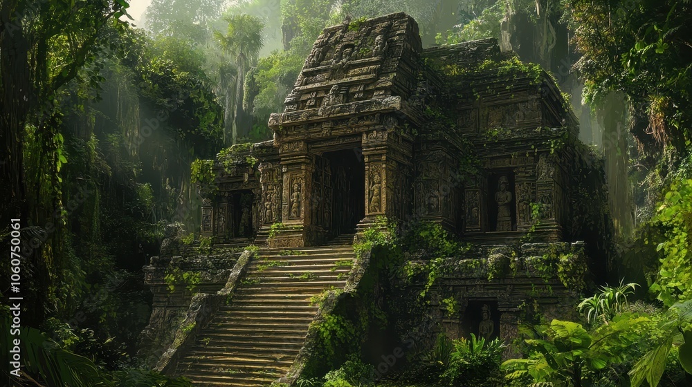 Ancient Stone Temple Overgrown by Jungle Foliage Ancient Stone Temple Overgrown by Jungle Foliage