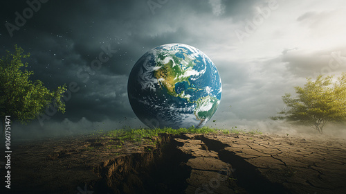 climate change and global warming with Antarctica melting and drought background high temperature