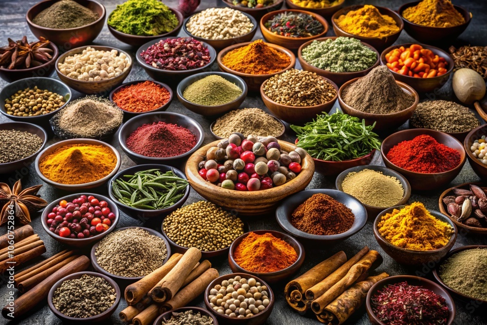 Vibrant Assortment of Spices and Herbs generative ai Vibrant Assortment of Spices and Herbs generative ai