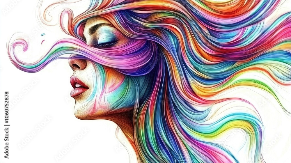 Vibrant Imaginary Woman with Colorful Hair Vibrant Imaginary Woman with Colorful Hair