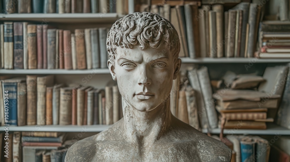 Isolated Male Bust Statue in Detailed Gypsum Finish Isolated Male Bust Statue in Detailed Gypsum Finish