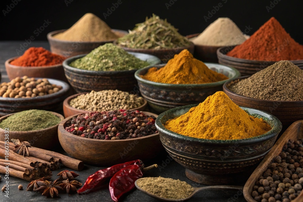 Vibrant Assortment of Spices and Herbs generative ai Vibrant Assortment of Spices and Herbs generative ai
