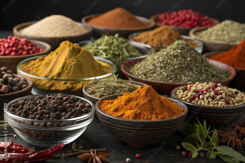 Vibrant Assortment of Spices and Herbs generative ai Vibrant Assortment of Spices and Herbs generative ai