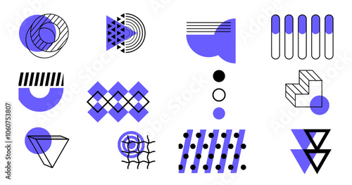 Retro funky graphic, old trends designs and vintage geometric print illustration elements. Constructivism memphis vector isolated symbols collection