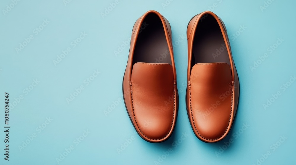 Sleek Pair of Leather Shoes Arranged Neatly on White Background Sleek Pair of Leather Shoes Arranged Neatly on White Background