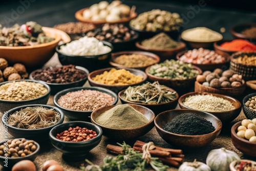 Vibrant Assortment of Spices and Herbs generative ai