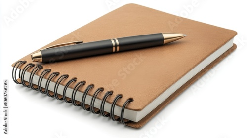 Minimalist Spiral Notebook and Metallic Pen on White Background